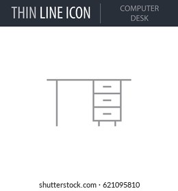 Symbol of Computer Desk. Thin line Icon of Furniture. Stroke Pictogram Graphic for Web Design. Quality Outline Vector Symbol Concept. Premium Mono Linear Beautiful Plain Laconic Logo