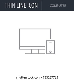 Symbol of Computer. Thin line Icon of Multimedia. Stroke Pictogram Graphic for Web Design. Quality Outline Vector Symbol Concept. Premium Mono Linear Beautiful Plain Laconic Logo