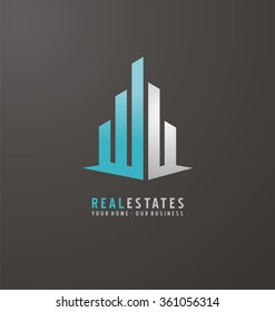 Symbol Concept For Accounting Or Real Estate Company. Vector Design With Commercial Building And Chart Bars. Business Logo Concept. 