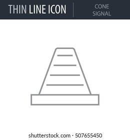 Symbol of Cone Signal Thin line Icon of Construction. Stroke Pictogram Graphic for Web Design. Quality Outline Vector Symbol Concept. Premium Mono Linear Beautiful Plain Laconic Logo