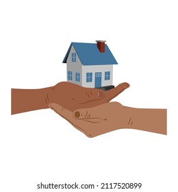 Símbolo como un grupo conectado de manos y concepto de vivienda comunitaria y apoyo al vecino o barrio, vector EPS 10 ilustración