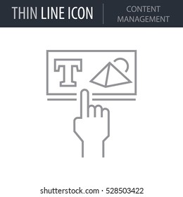 Symbol of Content Management Thin line Icon of Design Thinking. Stroke Pictogram Graphic for Web Design. Quality Outline Vector Symbol Concept. Premium Mono Linear Beautiful Plain Laconic Logo