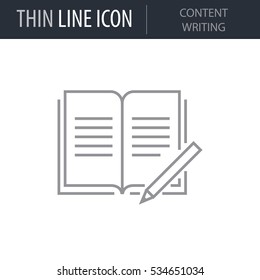 Symbol of Content Writing Thin line Icon of Design Thinking. Stroke Pictogram Graphic for Web Design. Quality Outline Vector Symbol Concept. Premium Mono Linear Beautiful Plain Laconic Logo