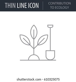 Symbol of Contribution To Ecology. Thin line Icon of Ecology Elements. Stroke Pictogram Graphic for Web Design. Quality Outline Vector Symbol Concept. Premium Mono Linear Beautiful Plain Laconic