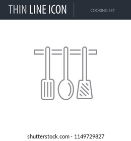 Symbol of Cooking Set. Thin line Icon of Set of Kitchen. Stroke Pictogram Graphic for Web Design. Quality Outline Vector Symbol Concept. Premium Mono Linear Beautiful Plain Laconic Logo