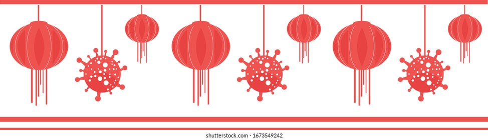 Symbol of coronavirus with Chinese red balls, a comparison of the virus with balls from China