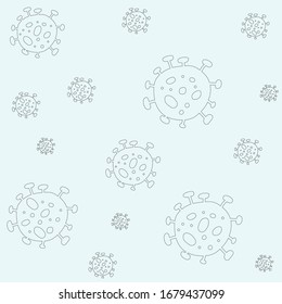 Symbol Of Coronavirus COVID 19 Or Wuhan Coronavirus. Seamless Hand Draw Pattern. Vector Illustration.