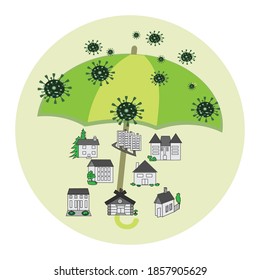 The symbol of the coronavirus. Poster stay at home.Self-isolation, quarantine, and being at home during the SIDS-19 epidemic