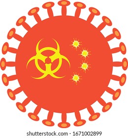 El símbolo del coronovirus. En un fondo rojo un símbolo de riesgo biológico y una pandemia