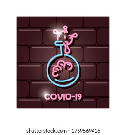 symbol of covid 19 or coronavirus in neon light vector illustration design