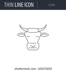Symbol of Cow. Thin line Icon of Farming. Stroke Pictogram Graphic for Web Design. Quality Outline Vector Symbol Concept. Premium Mono Linear Beautiful Plain Laconic Logo