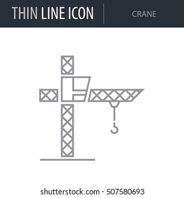 Symbol of Crane Thin line Icon of Construction. Stroke Pictogram Graphic for Web Design. Quality Outline Vector Symbol Concept. Premium Mono Linear Beautiful Plain Laconic Logo