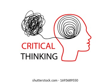 Symbol of Critical Thinking. Profile of the head with confused thoughts, the problem and its solution.