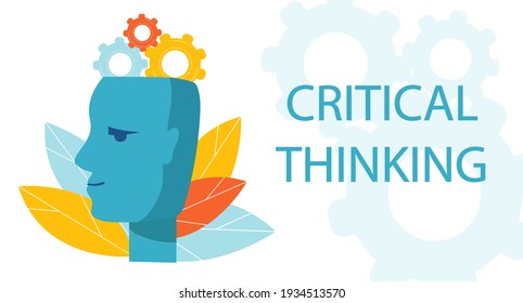 Symbol of Critical Thinking. Profile of the head with gear mechanism. metaphor of the work of the brain, thought process
