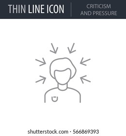 Symbol of Criticism And Pressure. Thin line Icon of Human Personality And Traits. Stroke Pictogram Graphic for Web Design. Quality Outline Vector Symbol Concept. Premium Mono Linear Beautiful Plain