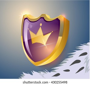 The symbol of crown on shield shape. Vector icon.