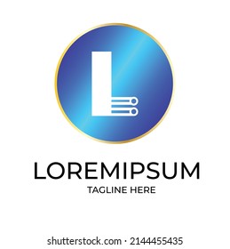 Symbol of crypto and tech Letter L in form of chip lines Template for logo