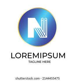 Symbol of crypto and tech Letter N in form of chip lines Template for logo