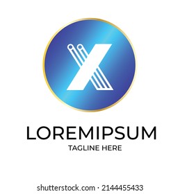 Símbolo de cripto y letra tecnológica x en forma de líneas de chip Plantilla para logotipo