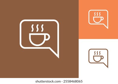 Symbol of a cup of coffee and chat bubble (conversation). Cafe logo vector design. A place to meet and talk.
