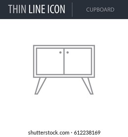 Symbol of Cupboard. Thin line Icon of Linear Household Elements. Stroke Pictogram Graphic for Web Design. Quality Outline Vector Symbol Concept. Premium Mono Linear Beautiful Plain