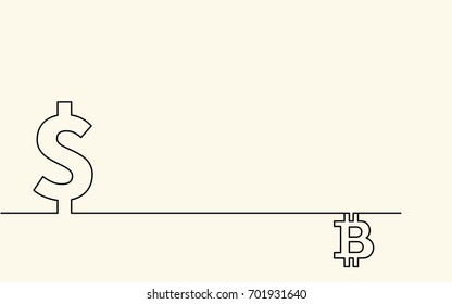Symbol of currency Dollar and symbol of digital crypto currency Bitcoin and currency symbol Dollar in vector creative conceptual background, flat line style for your website, booklet and presentation