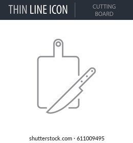 Symbol of Cutting Board. Thin line Icon of Set of Kitchen. Stroke Pictogram Graphic for Web Design. Quality Outline Vector Symbol Concept. Premium Mono Linear Beautiful Plain Laconic Logo