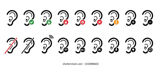 Symbol for deafness language logo signs Digital Ear pictogram Hearing aid loss deaf disability person Fingers and hands talking nonverbal communicating with person Hear icons World deaf day vector