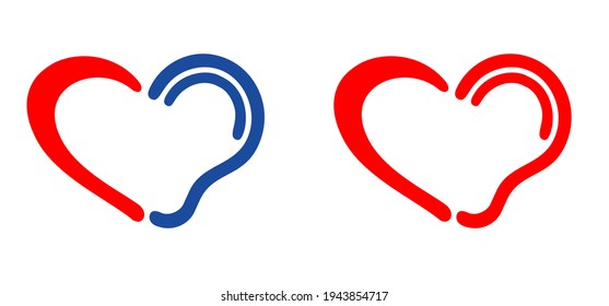 Symbol For Deafness With Love Heart. Limited Hearing. Ear Hearing Loss Symbol. Ear Icon. Flat Vector Signs. Deaf Problem. Hearing Loss Impairment Logo. World Hearing Day Or World Deaf Day.