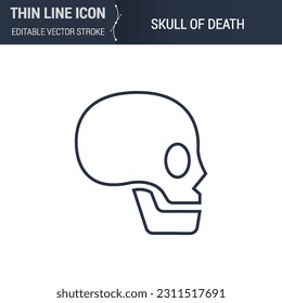 Symbol of Death Skull. Thin Line Icon of Biochemistry and Genetics. Stroke Pictogram Graphic for Web Design. High-Quality Outline Vector Symbol Concept. Premium Mono Linear Beauty.