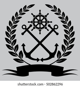 The symbol  dedicated to navigation. 
Two-dimensional, two-tone image helm and anchor framed by laurel branches.