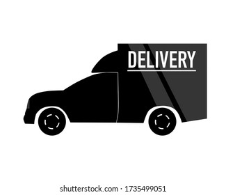 The symbol of the delivery car in black is suitable for making into a media image.