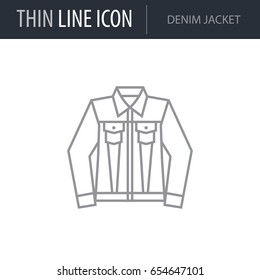 Symbol of Denim Jacket. Thin line Icon of Fashion. Stroke Pictogram Graphic for Web Design. Quality Outline Vector Symbol Concept. Premium Mono Linear Beautiful Plain Laconic Logo