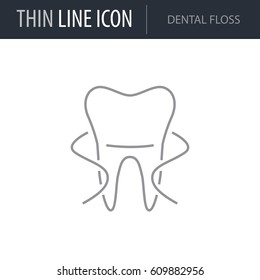 Symbol of Dental Floss. Thin line Icon of Dentist Tools. Stroke Pictogram Graphic for Web Design. Quality Outline Vector Symbol Concept. Premium Mono Linear Beautiful Plain Laconic