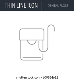 Symbol of Dental Floss. Thin line Icon of Dentist Tools. Stroke Pictogram Graphic for Web Design. Quality Outline Vector Symbol Concept. Premium Mono Linear Beautiful Plain Laconic Logo