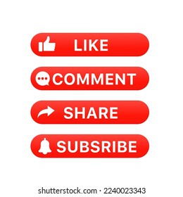 Symbol design of "Subscribe", "Like", "Share" and "Comment" button for social media post template. Sites and banners. Marketing. Isolated on white background. Vector illustration