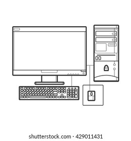 Symbol desktop computer. Icon for web site. Line art vector illustration