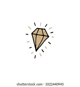 Symbol of diamond shape from gold glitter texture isolated on white background. Vintage element in hipster style. Vector illustration.
