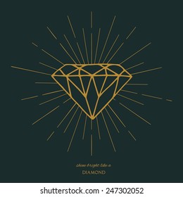 Symbol of diamond shape on star light background.  Vintage element in hipster style, vector illustration.