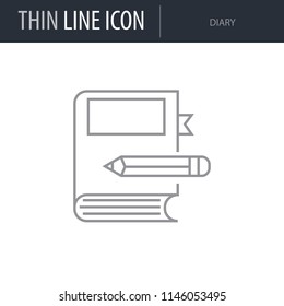 Symbol of Diary. Thin line Icon of of Tourism And Travel. Stroke Pictogram Graphic for Web Design. Quality Outline Vector Symbol Concept. Premium Mono Linear Beautiful Plain Laconic Logo