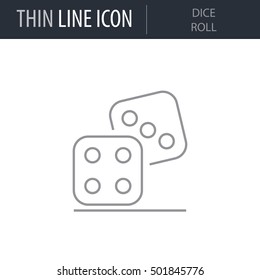 Symbol of Dice Roll Thin line Icon of Video Game Elements. Stroke Pictogram Graphic for Web Design. Quality Outline Vector Symbol Concept. Premium Mono Linear Beautiful Plain Laconic Logo.