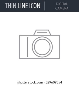 Symbol of Digital Camera. Thin line Icon of Electronics And Devices. Stroke Pictogram Graphic for Web Design. Quality Outline Vector Symbol Concept. Premium Mono Linear Beautiful Plain Laconic Logo