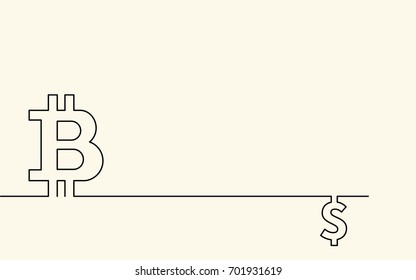 Symbol of digital crypto currency Bitcoin and currency symbol Dollar in a vector creative conceptual background, flat line style for your website, booklet and presentation