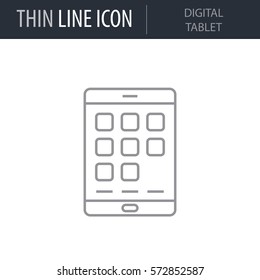 Symbol of Digital Tablet. Thin line Icon of Modern Business. Stroke Pictogram Graphic for Web Design. Quality Outline Vector Symbol Concept. Premium Mono Linear Beautiful Plain Laconic Logo