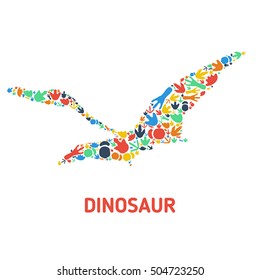 Symbol of dinosaur and dinosaur footprints. Silhouette of dinosaur footprints
