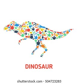 Symbol of dinosaur and dinosaur footprints. Silhouette of dinosaur footprints