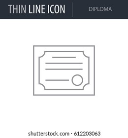Symbol of Diploma. Thin line Icon of College. Stroke Pictogram Graphic for Web Design. Quality Outline Vector Symbol Concept. Premium Mono Linear Beautiful Plain Laconic Logo