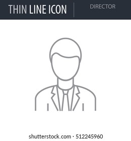 Símbolo de Director Thin línea Icono de la dirección corporativa. Gráfica de pictograma para diseño web. Concepto de símbolo del vector de esquema de calidad. Logotipo Mono Linear Beautiful Plain Laconic Premium