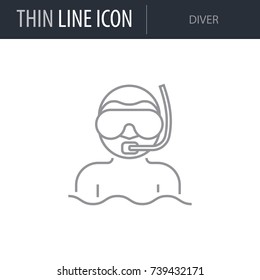 Symbol of Diver. Thin line Icon of Sea And Beach. Stroke Pictogram Graphic for Web Design. Quality Outline Vector Symbol Concept. Premium Mono Linear Beautiful Plain Laconic Logo