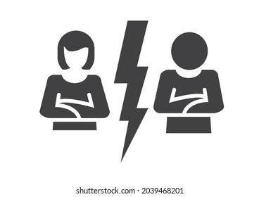 Symbol for divorce and marriage crisis - Vector Icon - couple disagree - marital quarrel 